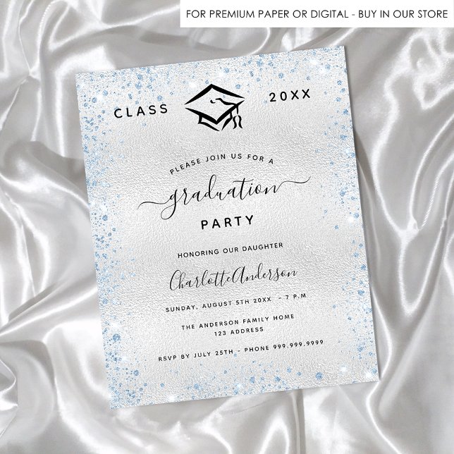 Graduation silver light blue budget invitation flyer (Creator Uploaded)