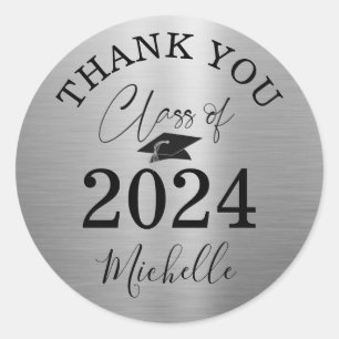 Graduation Silver Script Class of 2024 THANK YOU Classic Round Sticker
