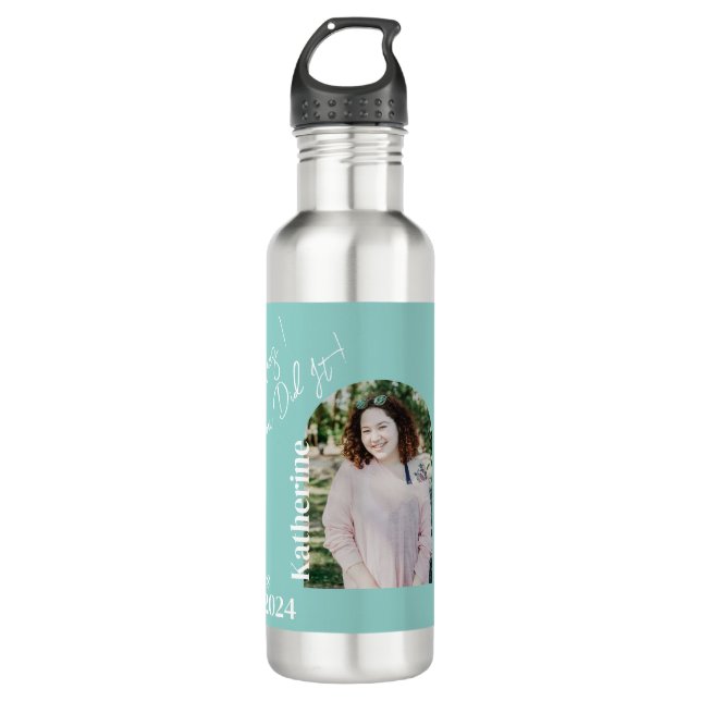 Graduation Simple Foliage Aqua Water Bottle (Front)