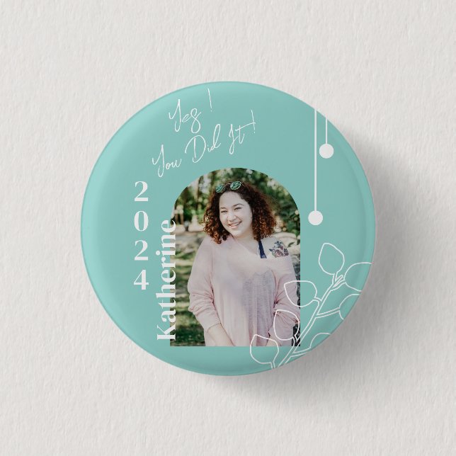 Graduation Simple Foliage Photo Aqua 1 Inch Round Button (Front)
