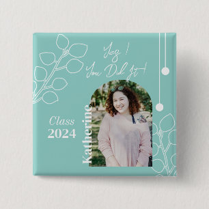 Graduation Simple Foliage Photo Aqua 2 Inch Square Button