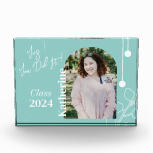 Graduation Simple Foliage Photo Aqua Block
