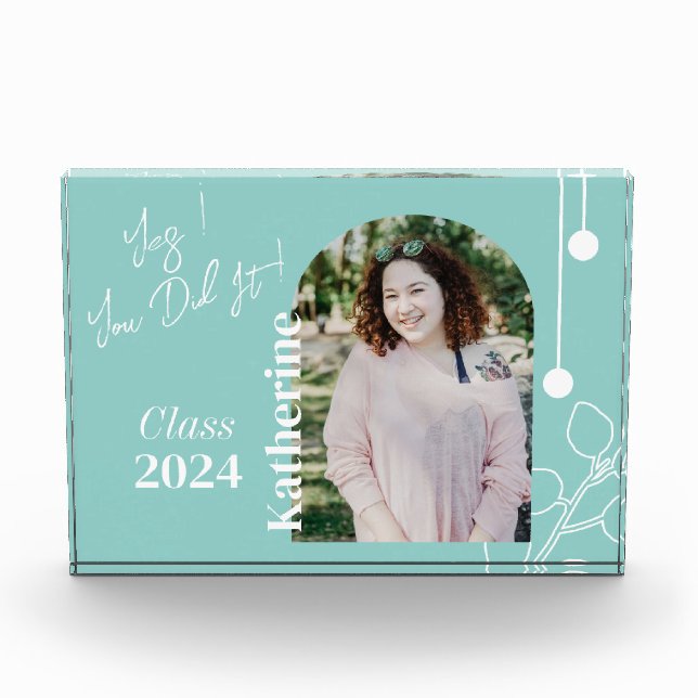 Graduation Simple Foliage Photo Aqua Block (Front)