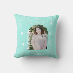 Graduation Simple Foliage Photo Aqua Throw Pillow
