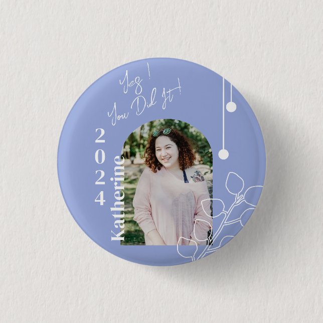 Graduation Simple Foliage Photo Lavender 1 Inch Round Button (Front)
