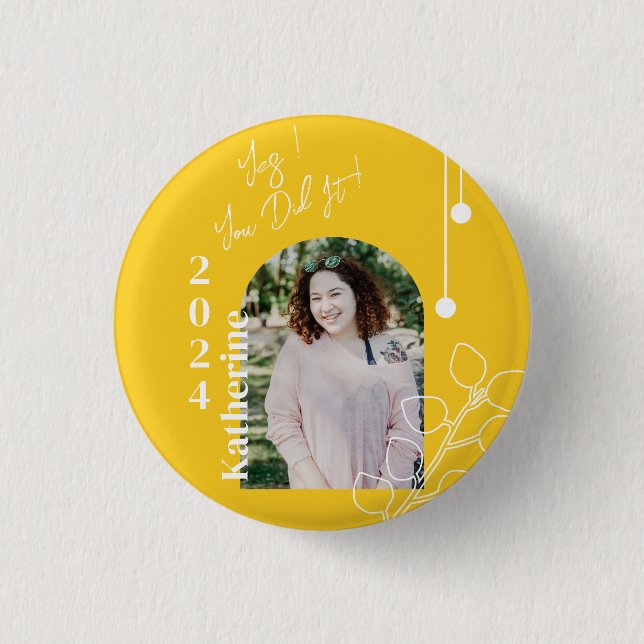 Graduation Simple Foliage Photo Mustard 1 Inch Round Button (Front)