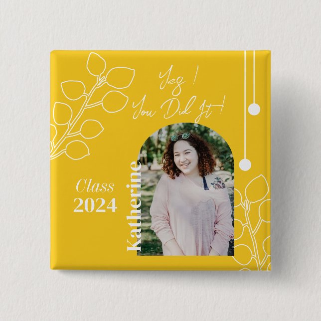 Graduation Simple Foliage Photo Mustard 2 Inch Square Button (Front)