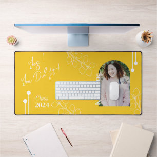Graduation Simple Foliage Photo Mustard Desk Mat