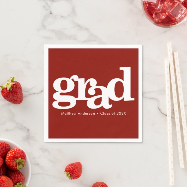 Graduation simple modern bold typography brick red napkin (Insitu)