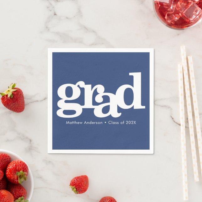 Graduation simple modern bold typography navy blue napkin (Insitu)