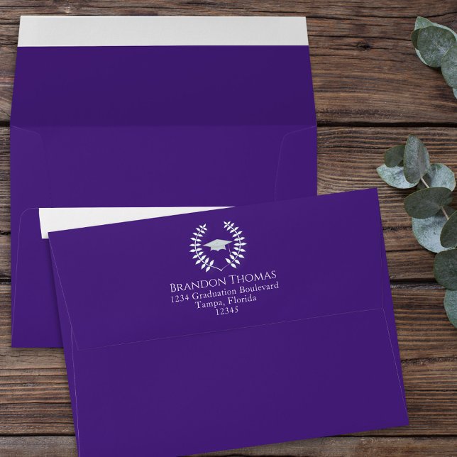 Graduation Simple Modern Classic Laurel Purple Envelope (Creator Uploaded)