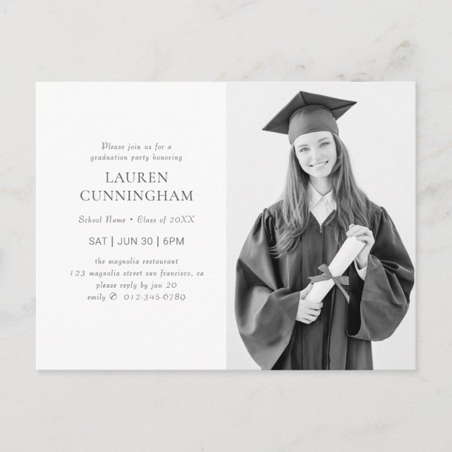 Graduation Simple Modern Minimalist Photo Postcard (Front)