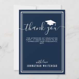 Graduation Simple Photo Navy Blue Thank You Card