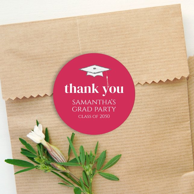 Graduation Simple Thank You Minimalist Crimson Red Classic Round Sticker (Creator Uploaded)