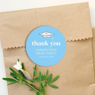 Graduation Simple Thank You Minimalist Light Blue Classic Round Sticker