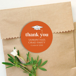 Graduation Simple Thank You Minimalist Orange Classic Round Sticker