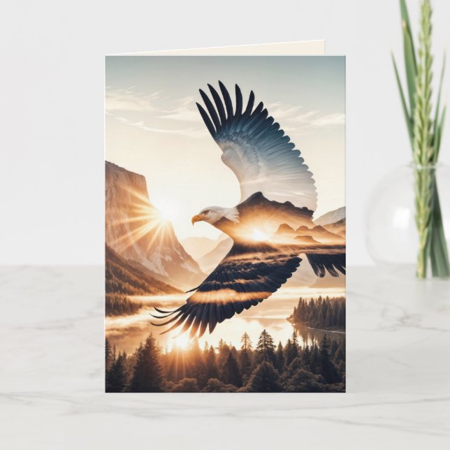 Graduation Soaring Bald Eagle Over Mountain Lake Card (Front)