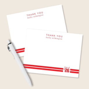 Graduation Sporty Stripes Bright Red Thank You Card