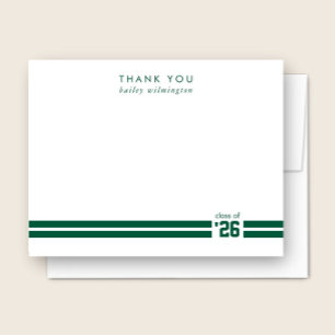 Graduation Sporty Stripes Hunter Green Thank You Card