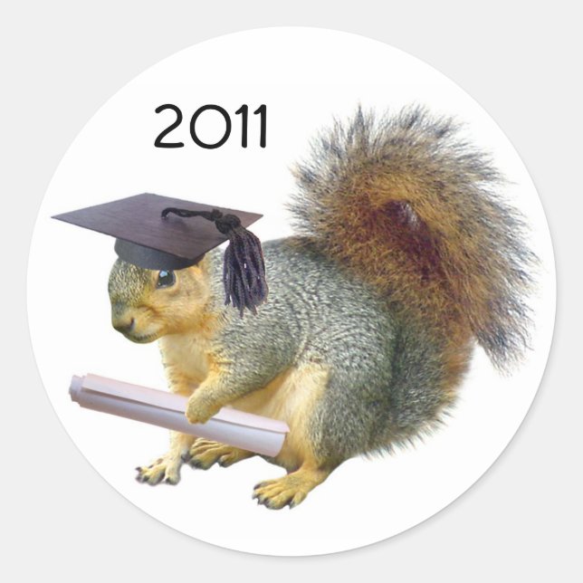 Graduation Squirrel Round Sticker (Front)