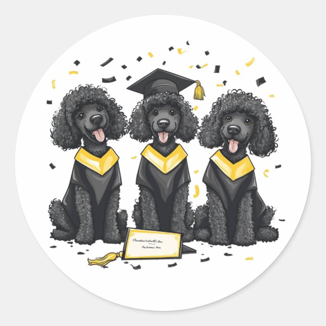 Graduation Standard Poodle Dogs Classic Round Sticker (Front)