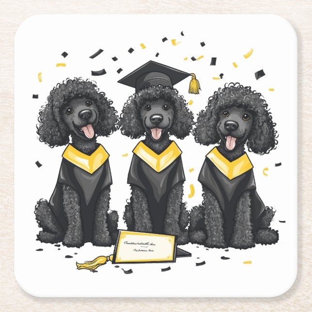 Graduation Standard Poodle Dogs Square Paper Coaster (Front)