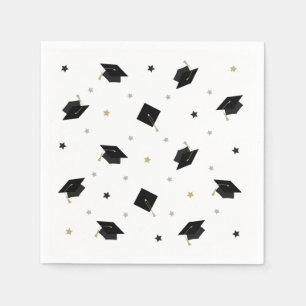 Graduation Star Pattern Napkins Black Gold Silver