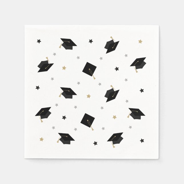 Graduation Star Pattern Napkins Black Gold Silver (Front)