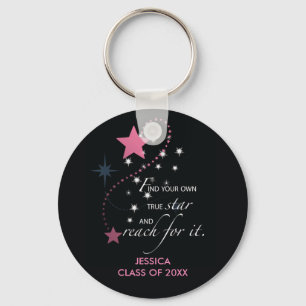 Graduation Star, Pink on Black Keychain