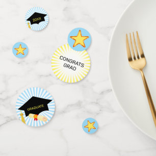 Graduation Stars on Light Blue & White Confetti