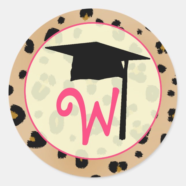 Graduation Sticker - Leopard Print Monogram (Front)