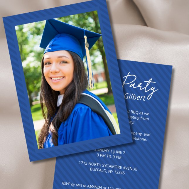 Graduation Striped Cap Gown Celebration Party Invitation (Creator Uploaded)