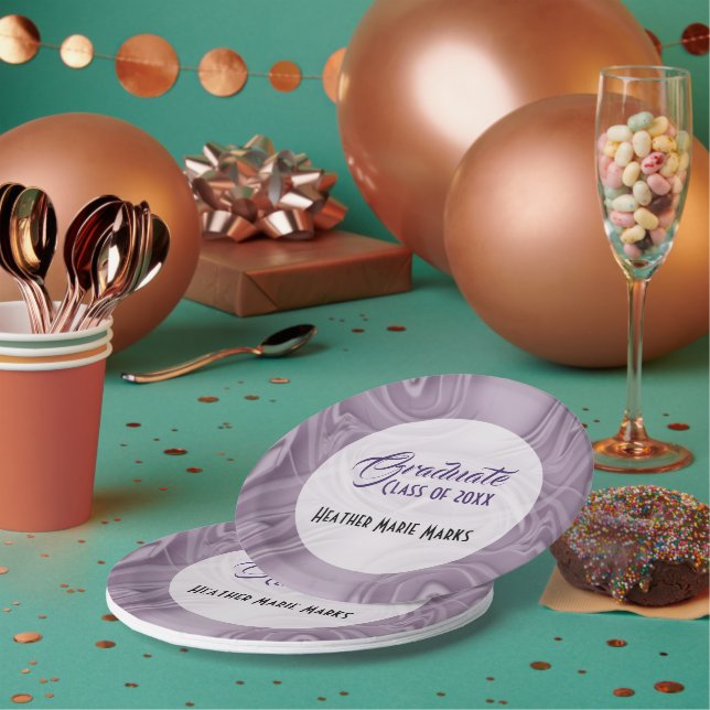 "Graduation" Stylish Abstract Purple Shadow Paper Plate (Multi)