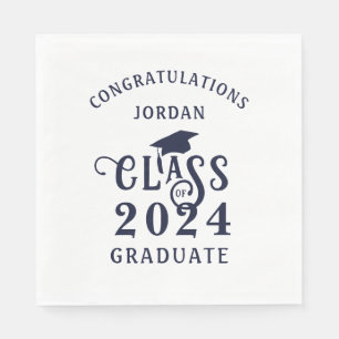 Graduation Stylish Navy Blue Class of Year Napkin