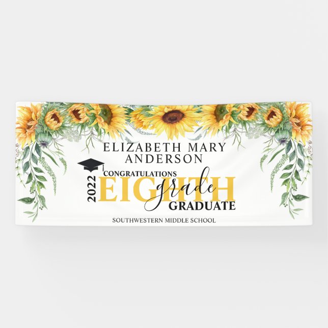Graduation Sunflower Floral Middle School Banner (Horizontal)