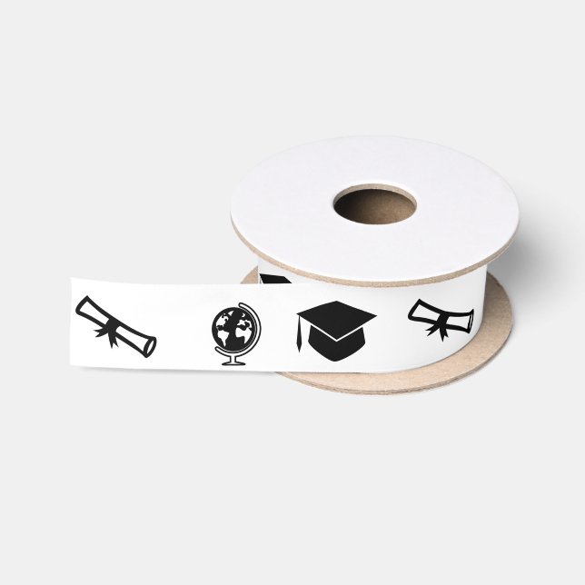 Graduation Tassel Diploma World Gift Wrap Satin Ribbon (Spool)