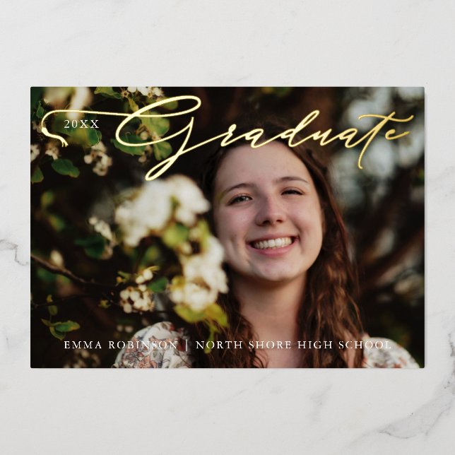 Graduation Tassel Script Photo Invitation (Recto)