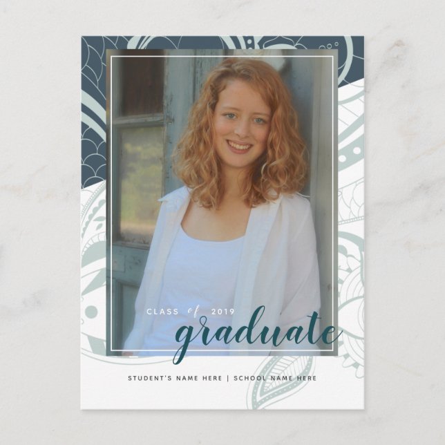 Graduation Teal Grey Announcement Postcard (Front)