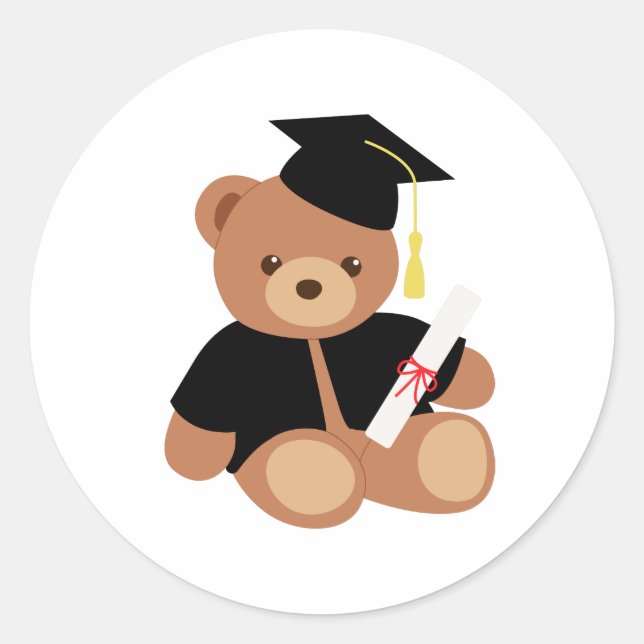 Graduation Teddy Bear Classic Round Sticker (Front)
