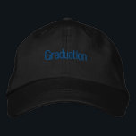 Graduation Text Blue Text Custom Black Embroidered Hat<br><div class="desc">Graduation Text Name Hats
Black Colour Hats with Thin Block Font
Super and Cool Embroidered Cap</div>