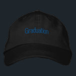 Graduation Text Blue Text Custom Black Embroidered Hat<br><div class="desc">Graduation Text Name Hats
Black Colour Hats with Thin Block Font
Super and Cool Embroidered Cap</div>
