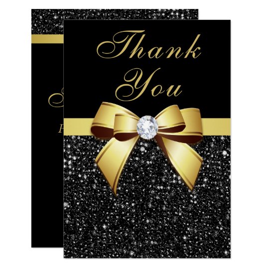 Graduation Thank You Black Sequins Gold Bow Card