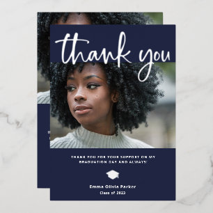 Graduation Thank You Card   Blue with Silver Foil