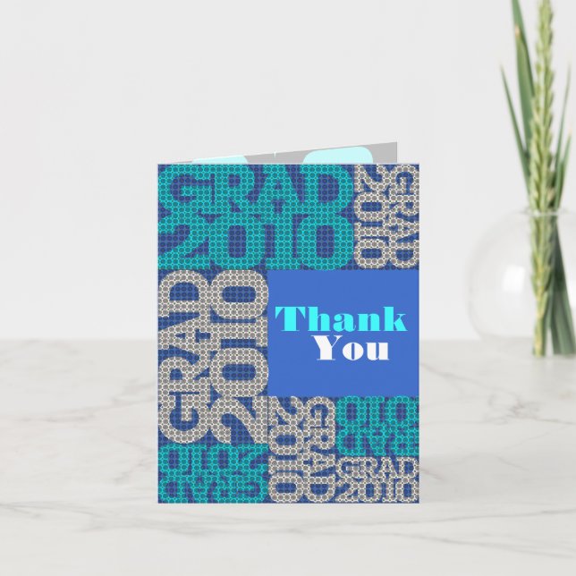 Graduation Thank You Card Pattern Blue (Front)
