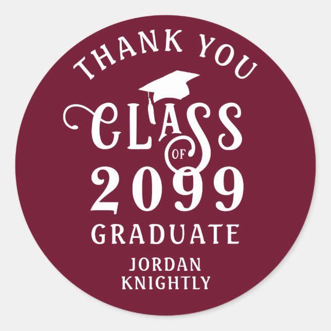 Graduation Thank You Class Year Custom Colour Classic Round Sticker (Front)