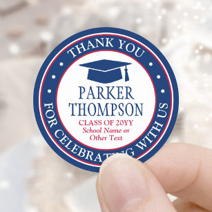 Graduation Thank You Elegant Red White and Blue Classic Round Sticker