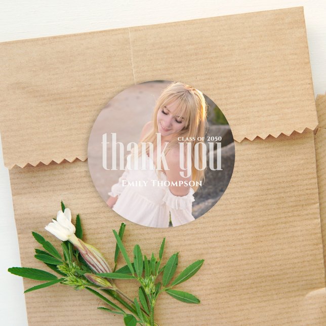 Graduation Thank You Favour Custom Photo Classic Round Sticker (Creator Uploaded)
