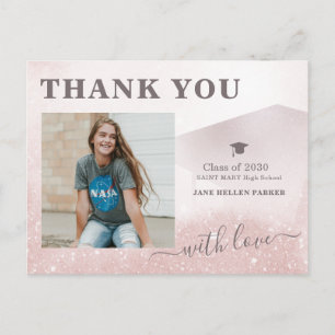 Graduation thank you girly rosegold PHOTO postcard