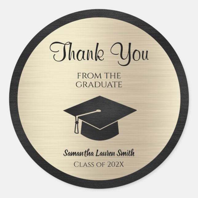 Graduation Thank You Gold Black Class of 2022 Classic Round Sticker (Front)