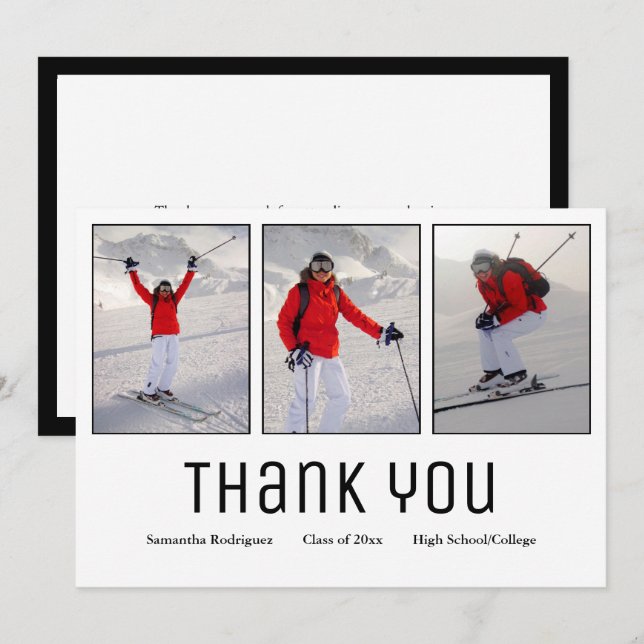 Graduation Thank You Modern Grad 3 Photo Announcement (Front/Back)
